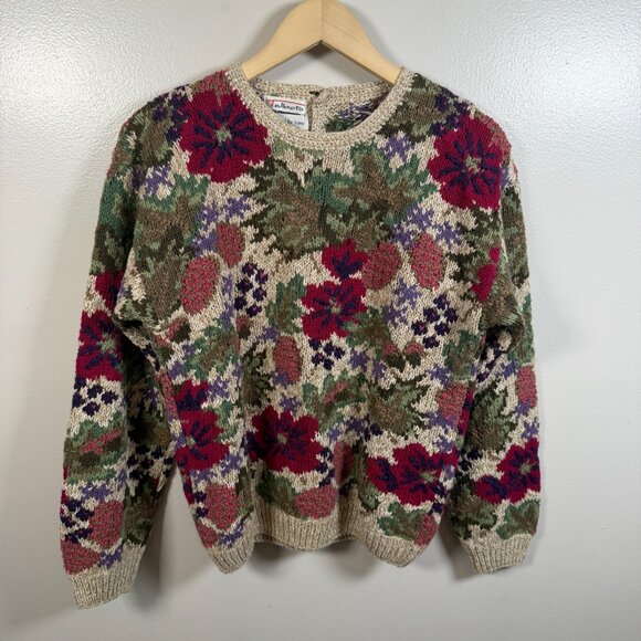 VTG Talbots Hand Knit Floral Sweater Size Medium Chunky Knit Grandma Granny - Picture 1 of 9